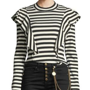 Veronica Beard Dawson Black and White Striped Ruffle Knit Shirt Women’s Small